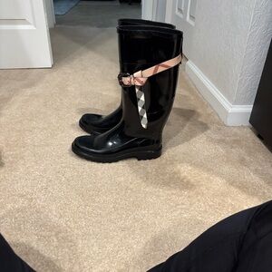 Tory Burch Black Rain Boots with Checkered Strap